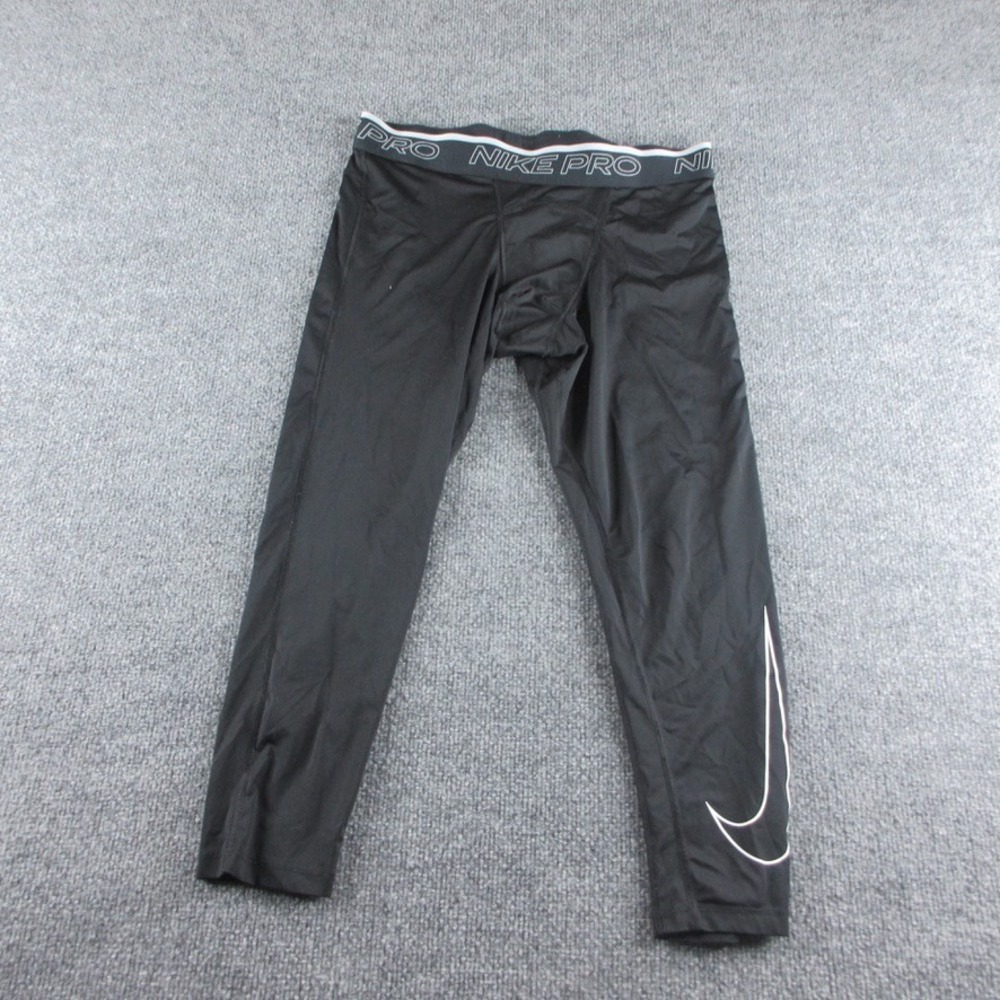 Nike Pro Tights Mens L? Black 3/4 Compression Running Swoosh Logo Workout Gym